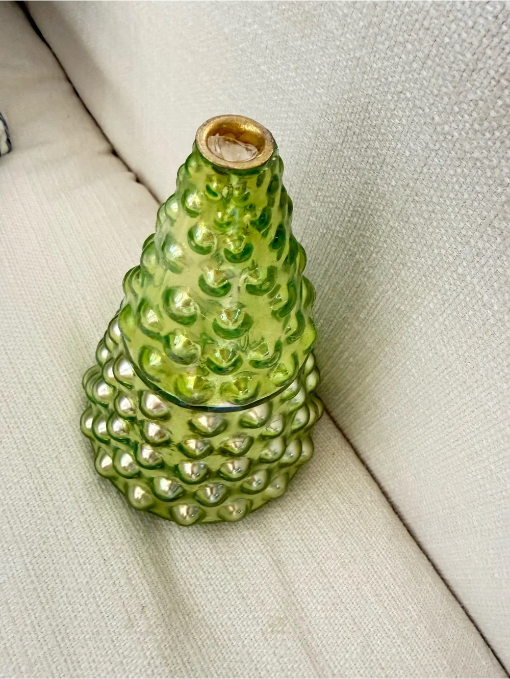 Anthropologie Green Iridescent Hobnail Glass Christmas Tree fragranced candle